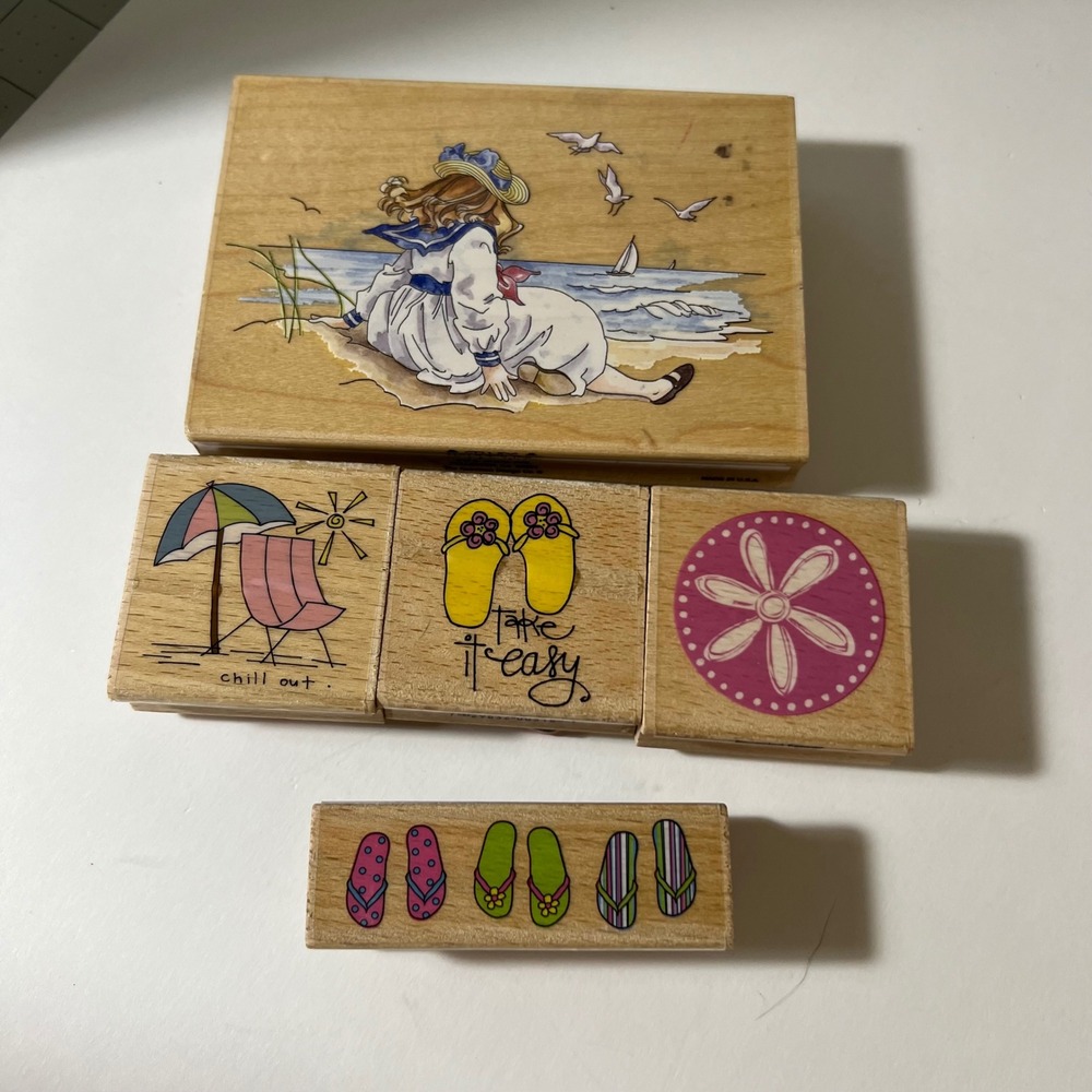 Stamps Happen Inc‎ Studio G Beach Rubber Stamp Lot Girl Flip Flops Summer 4pc #8